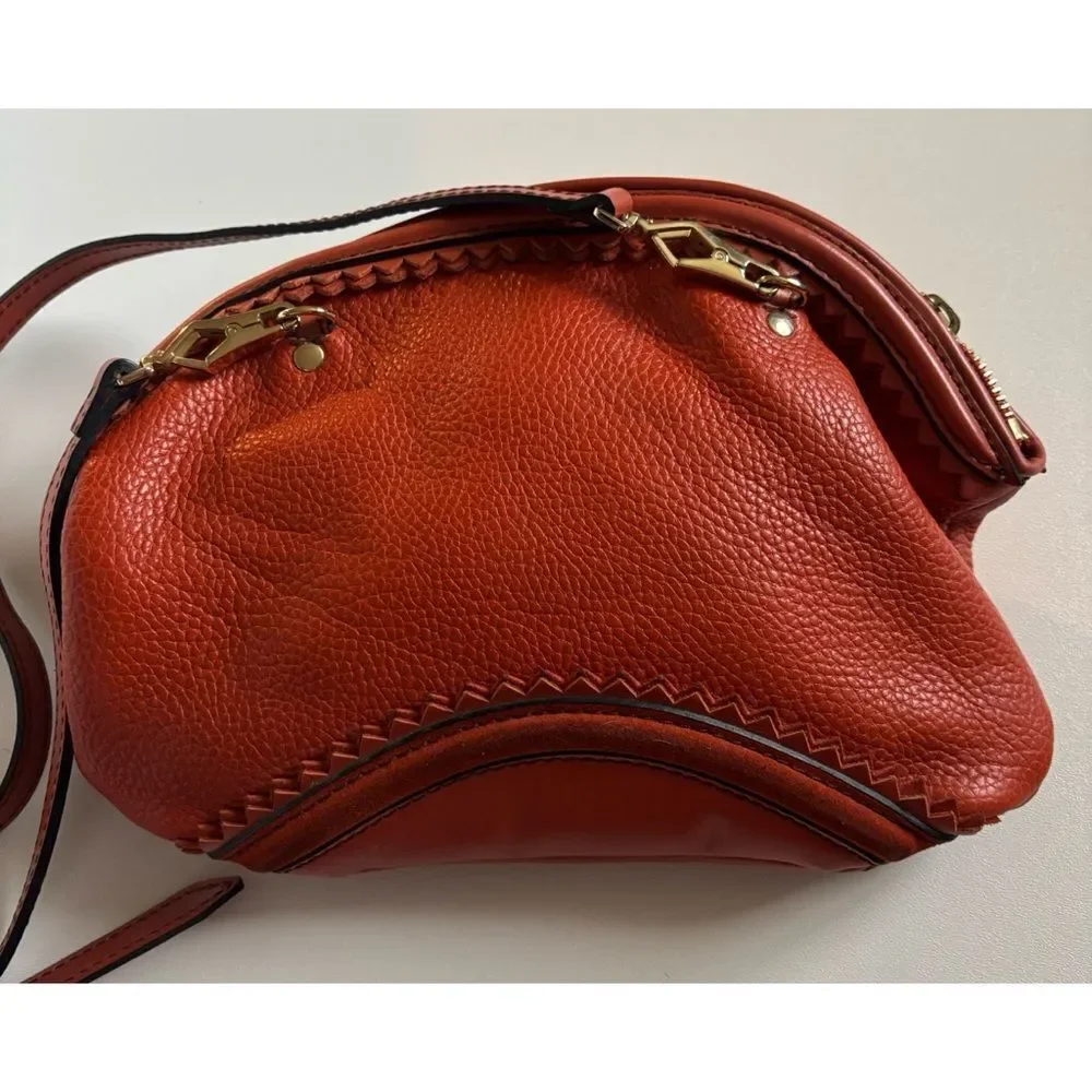 Authentic BURBERRY PRORSUM Tassel Calf Crescent leather Crossbody Bag in Orange